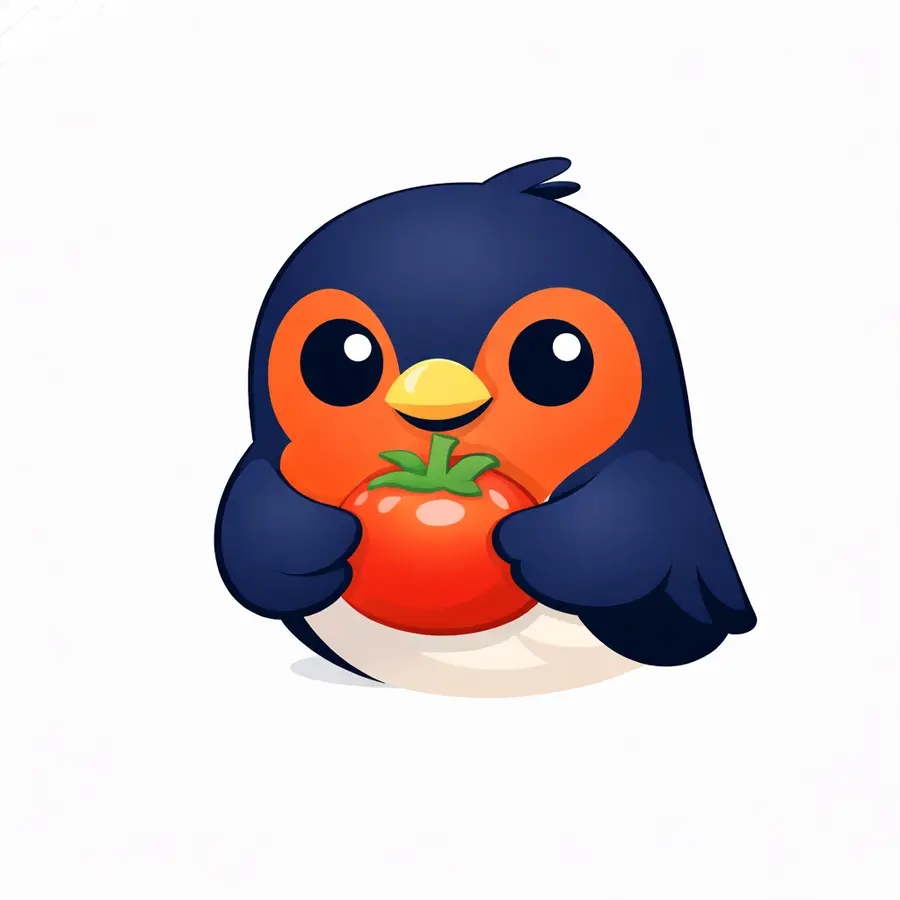 RobinFocus robin mascot holding a tomato to represent completed focus blocks.